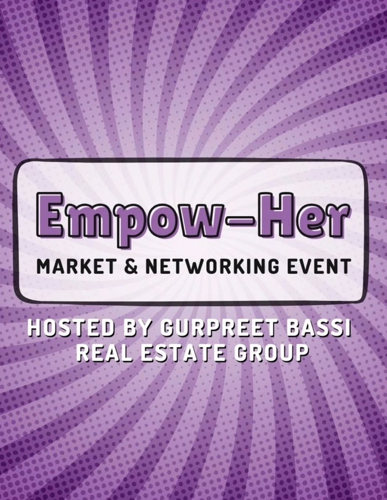 The Empow-Her Market & Networking Event flyer — a daytime women's gathering in Brampton where Drip Tonic set the Recharge Bar.